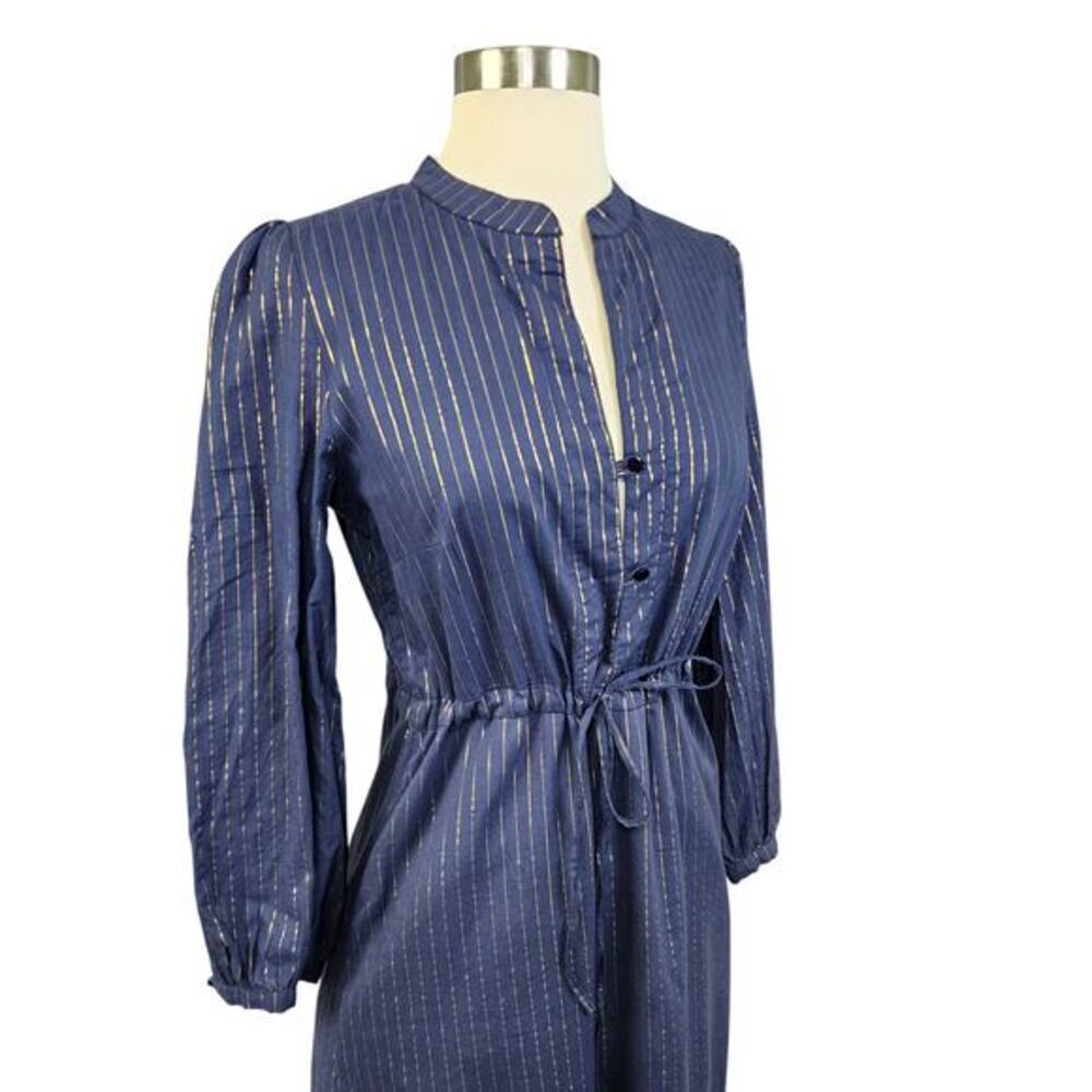 Emerson Frye Womens Frances‎ Maxi Dress 2 Size XS Navy Gold Maritime Lurex India - Picture 5 of 13